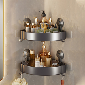 Giá để đồ nhà tắm bằng nhôm TAILI chống gỉ, kệ góc hút chân không hiện đại, có hai móc treo - Product Image 1