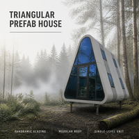 Maison préfabriquée en verre triangulaire, cabane modulaire, structure préfabriquée avec fenêtres latérales panoramiques
