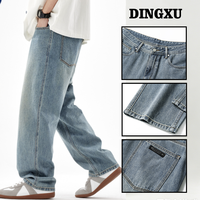 Jean en denim pour homme coupe droite, style décontracté, hiver, effet vieilli, délavé, imprimé, tricoté, jambe droite