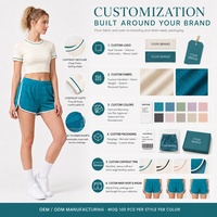 Ensemble de yoga personnalisé avec short en mesh et haut court à manches courtes, bordure contrastante, doublure double couche, pour entraînement sportif, gym et studio