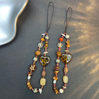 Chaîne de téléphone portable en forme de bonbon ambré pour femme, lanière en forme de cœur pour l'automne et l'hiver, style Instagram, breloques et pendentifs marron