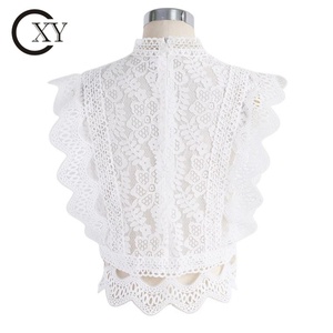 Blusa de mujer personalizada nueva moda cuello alto sin mangas ganchillo encaje Top blanco - Product Image 3
