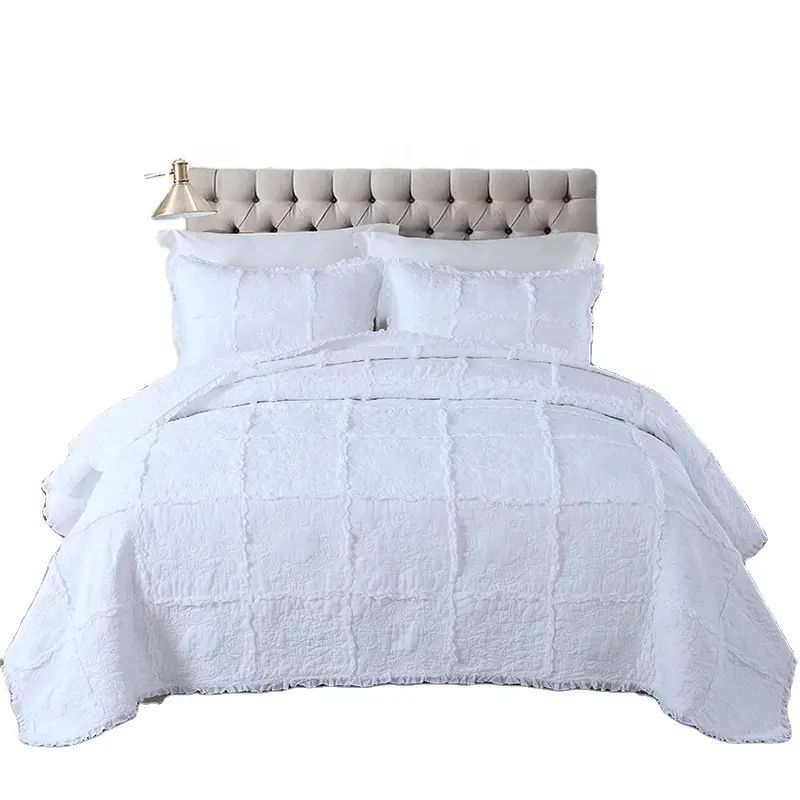 Cotton trắng thêu hoa trải giường nhà dệt mùa hè Comforter 3pcs Trắng đám Cưới Quà Tặng bộ đồ giường thiết lập cổ điển ném chăn