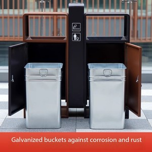 Contenedor <span class=keywords><strong>de</strong></span> <span class=keywords><strong>Basura</strong></span> Comercial, Contenedor <span class=keywords><strong>de</strong></span> Reciclaje <span class=keywords><strong>de</strong></span> Acero Inoxidable Metálico Grande, Contenedor <span class=keywords><strong>de</strong></span> <span class=keywords><strong>Basura</strong></span> <span class=keywords><strong>con</strong></span> 2 Compartimentos para Clasificación - Product Image 3