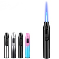 Briquet à gaz en métal KY moderne, mini recharge au butane, flamme bleue droite réglable, coupe-vent, torche à cigare