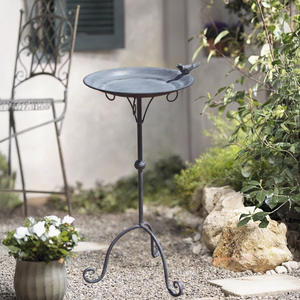 Support <span class=keywords><strong>de</strong></span> <span class=keywords><strong>bain</strong></span> d'oiseaux vintage en fer, mangeoire à oiseaux d'extérieur, bol sur piédestal haut, finition brillante résistante aux intempéries, marque Pioneera, jardin, patio - Product Image 2
