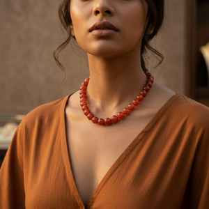 Women's Carnelian Beaded Necklace Bohemia Style <b>Silver</b> Plated Religious Flower Shape Party Wear Jewelry - Product Image 2
