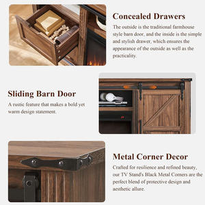 Grand meuble TV de ferme marron 4 tiroirs de porte de grange coulissante Console multimédia rustique étagères de rangement salon support de télévision en bois - Product Image 4