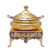 Plat à chafing de luxe en laiton plaqué or, avec gravure traditionnelle, support de présentation carré pour table, serveur de buffet haut de gamme