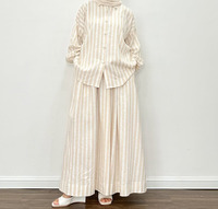 Ensemble jupe et chemise respirante à manches longues et col rayé oversize en lin écologique durable pour femme, idéal pour le travail (OEM)