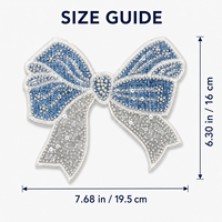 Grande applique en jean bleu avec nœud, perles, billes et paillettes, patch brodé à coudre pour robes, vestes, sacs et projets DIY