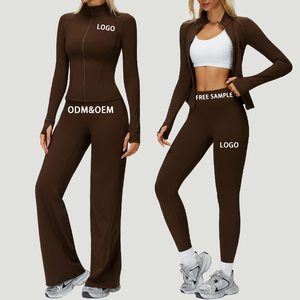 Großhandel Fitnessbekleidung für Damen-Fitnessstudio-Sets 4 Teile Yoga-Jacken Workout-Leggings Sport-BHs Top Sportswear-Set - Product Image 1