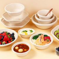 Composteerbare saladekom met opdruk, hexagonaal, van suikerrietbagasse, wegwerpbaar, milieuvriendelijke verpakking met deksel