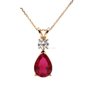 <span class=keywords><strong>Collana</strong></span> con Pendente Tianyu in Oro Massiccio 10K 14K 18K con <span class=keywords><strong>Rubino</strong></span> <span class=keywords><strong>Rosso</strong></span> Taglio a Pera 10x14mm, Regalo di Nozze - Product Image 1