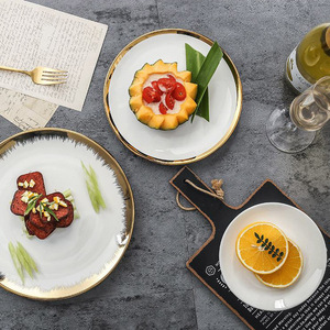 Bộ đĩa sứ cao cấp, chất lượng tốt, viền vàng, dùng để phục vụ món ăn, bộ đồ ăn, bộ chén đĩa - Product Image 5