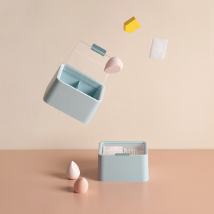 Boîte de rangement hybride pour maquillage, 14.5x13x8cm, avec couvercle et compartiments pour tampons de coton, bâtonnets, rouge à lèvres, Beauty Blender, rangement de bureau - Product Image 2