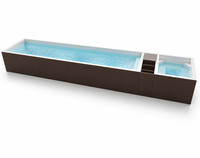 Piscine hors sol moderne minimaliste en WPC et FRP, grande piscine avec texture bois pour l'architecture moderne