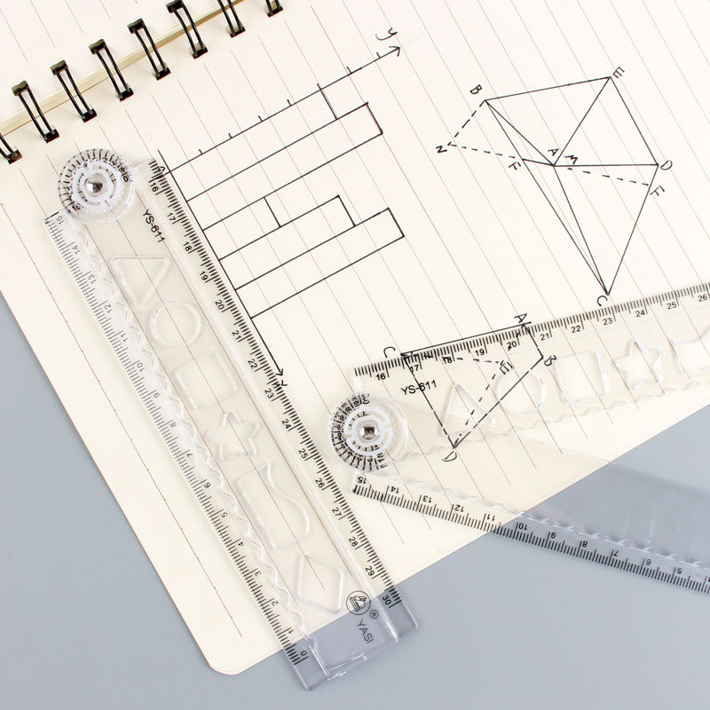 Creative Acrylic Transparent Folding Ruler Ruler Protractor Simple Plastic Student Drawing Ruler