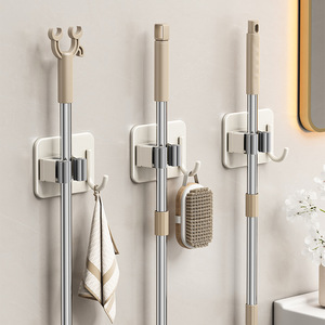 Excellent Wall Mounted Mop Holder Rectangle Punch Free Broom Storage Rack For Bathroom Toilet Door - Product Image 1