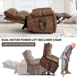 Fauteuil inclinable électrique robuste en similicuir marron avec double moteur, massage chauffant, <span class=keywords><strong>8</strong></span> points de vibration, poches latérales et fonction de levage assisté - Product Image 3