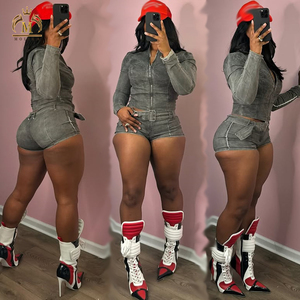 Set di Shorts alla moda primavera autunno <span class=keywords><strong>donna</strong></span> in Denim giacca corta con cerniera elasticizzata <span class=keywords><strong>Jeans</strong></span> 2 pezzi giacca in Denim Y2K Set due pezzi da <span class=keywords><strong>donna</strong></span> - Product Image 6