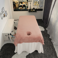 Drap plat de luxe 100 % polyester velours uni de qualité supérieure, toutes saisons, 500 fils, sans trou, pour salon, spa, hôpital
