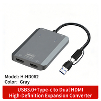 Adaptateur USB-C vers double HDMI 1080P HD, faible MOQ, Plug & Play, Thunderbolt 3 pour ordinateur portable, double sortie moniteur, gaine PVC, HDTV