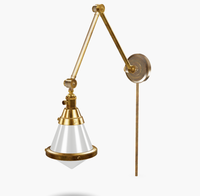 Lámpara de pared Vintage con brazo oscilante ajustable de latón antiguo, luz de lectura montada en la pared de Metal dorado plegable, lámpara de aplique de pared para cabecera