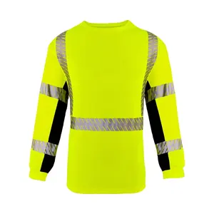 Custom Reflective Long sleeve Safety Shirts Class 3 Road Safety Construction Shirts with sliver heat transfer reflective tape