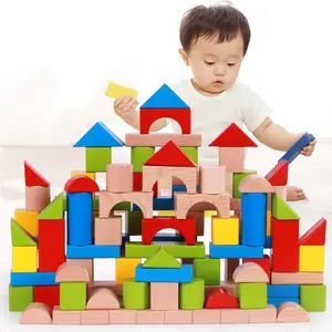 나무 빌딩 블록 세트 어린이를위한 나무 쌓기 장난감 나무 빌딩 블록 세트 몬테소리 나무 장난감 블록