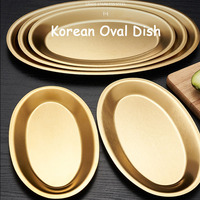 Plateau de service ovale en acier inoxydable poli, argent/or, plateau de luxe moderne pour buffet, traiteur, mariage, restaurant, hôtel, fête