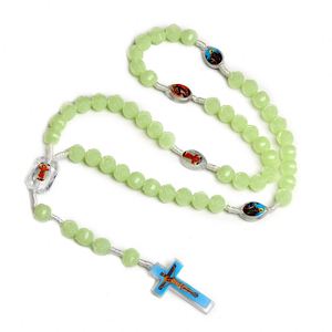 Catholic Christian Rosary Rose Noctilucent <b>Bead</b> Cross Necklace 10mm Glowing Prayer Church Jesus Pendant Jewelry Easter Gifts - Product Image 1