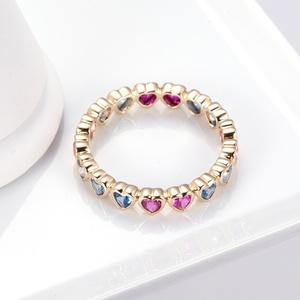 Bague tendance arc-en-ciel, coupe cœur, or jaune 9k, corindon, pour femmes, émeraude de laboratoire - Product Image 3