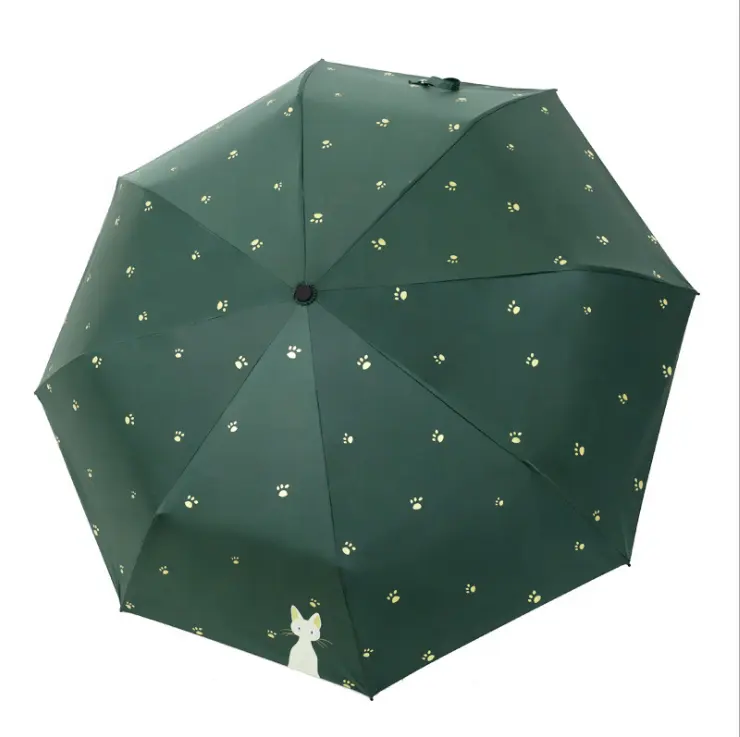 Paraguas automático para mujer, sombrilla plegable de gato, a prueba de viento, con recubrimiento negro, Anti UV, para chica