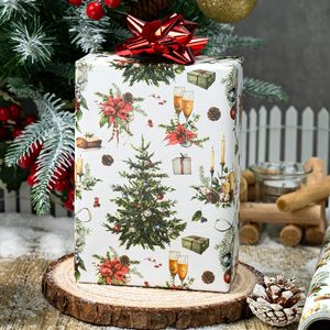 Winter-themed Christmas festival decoration watercolor Christmas tree candles champagne wine pattern copperplate wrapping <b>paper</b> - Product Image 4