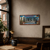 Letrero Metálico Vintage de Alemania, Hamburgo, Estilo Rústico Retro, Decoración de Pared para Bar de Mariscos, Tienda Marítima