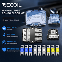Recoil ZDFGK3 Mini-ANL Sigorta ve Topraklama Bloğu Kiti, 1/0/2/4 Giriş, 4/8 Çıkış, 3 Yollu, Çinko Alaşımı, Krom, Denizcilik Sınıfı, 9 Sigorta 60/80/100A