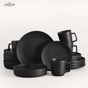 Juego de Vajilla de 16 Piezas al por Mayor Estilo Europeo de Cerámica Fina Loza de Gres Negra para Mesa - Product Image 1