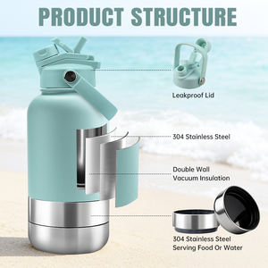 Botella Aislada 3 en 1 de 32 oz con Tapa Doble y Dos Tazones Desmontables para Comida y Agua, Comedero Portátil de Acero Inoxidable para Mascotas - Product Image 2