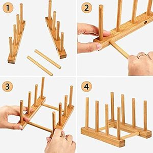 Bamboo Dish <b>Rack</b> <b>Plate</b> Holder Quick Dry Draining <b>Rack</b> Kitchen Storage Stand - Product Image 5
