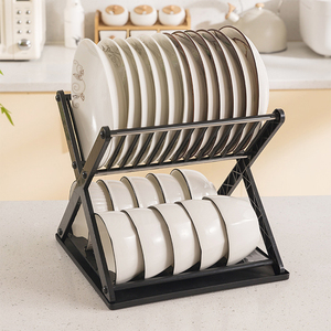 Escurridor de platos de plástico de 2 niveles, escurridor de cubiertos, soportes de almacenamiento, escurridor de platos con escurridor para mostrador de cocina - Product Image 5