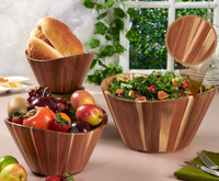 Ensemble de saladiers en bois, ensemble de 3 saladiers - Ensemble de saladiers à design ondulé pour servir, accessoire de table en bois naturel