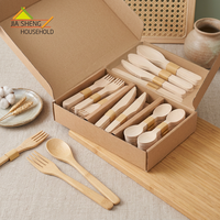 Ensemble de couverts en bois biodégradable de qualité supérieure, cuillère, fourchette, couteau en bois de bouleau, jetables, durables, ensemble de couverts en argent