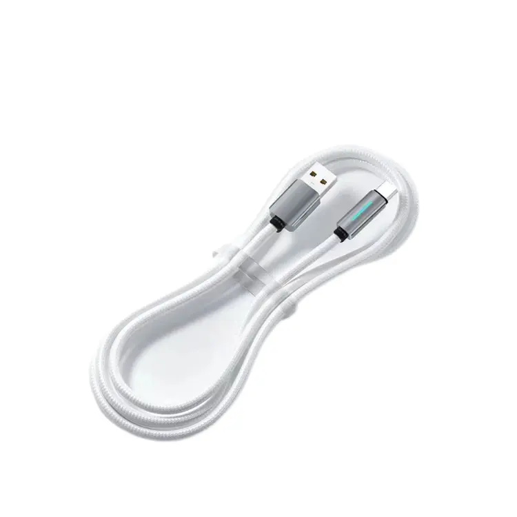 factory price with LED light nylon braided wire type c quick charge usb data cable fast charging 3A durable cable