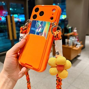 Étui porte-cartes avec cordon en silicone tressé motif floral compatible avec iPhone 16, 17, 15, 13, 12, 11, 14 Pro Max - Product Image 5