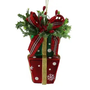 Double-Layer Christmas Tree Room Living Room Pendant Red and Green Glass Ornament in Gift Box for New Year