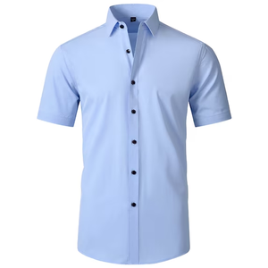 Camisa de Manga Corta de Fibra de Bambú <span class=keywords><strong>para</strong></span> Hombre, Transpirable, Antiarrugas, Formal de Negocios, Oficina, Personalizada, Color Sólido, con Botones - Product Image 1