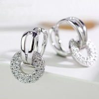Boucles d'oreilles CAOSHI éblouissantes à double cercle entrelacé pour femmes de luxe, couleur argent/or, boucles d'oreilles de mariée en zircon cubique tendance