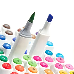 قلم تحديد OEM به 24 لونًا قلم تحديد فني برأس مزدوج أقلام تحديد للرسم مجموعة أقلام فرشاة