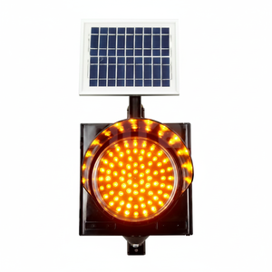 Feux clignotants LED solaires rouge-ambre 200 mm, boîtier noir SL-03-01-200 avec batterie sèche 6V 4Ah pour utilisation routière - Product Image 2